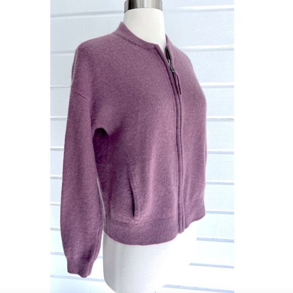GARNET HILL Washable Cashmere Bomber Zip Cardigan in Mauve - S - Picture 6 of 14